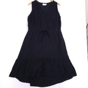 Terra & Sky Dress 0X 14W Black Sleeveless Ruffle Hem Midi Casual Peasant